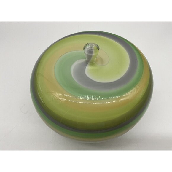 Art Glass Apple Figurine Vintage 1960's Made in Japan Green,Yellow,Orange Swirl - Picture 8 of 16